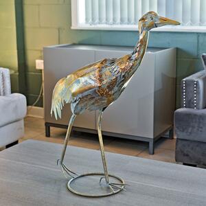 Carlton Iron Walking Crane Sculpture In Rustic gold