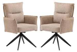 Paxton Swivel Oyster Boucle Fabric Dining Chairs In Pair