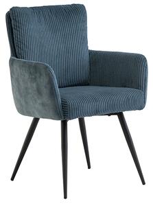 Lewes Velvet Dining Armchair In Blue Corduroy