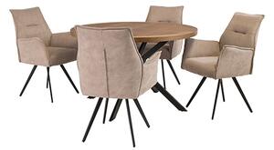 Cadott Wooden Dining Table Round With 4 Reston Oyster Chairs