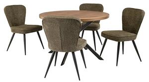 Cadott Wooden Dining Table Round With 4 Finn Olive Chairs