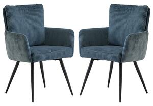 Lewes Blue Corduroy Velvet Dining Armchairs In Pair