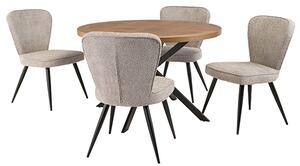 Cadott Wooden Dining Table Round With 4 Finn Grey Chairs