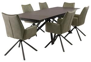 Beatty Extending Stone Dining Table With 6 Galena Green Chairs