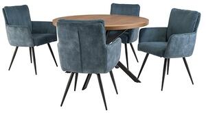 Cadott Wooden Dining Table Round With 4 Lewes Blue Chairs