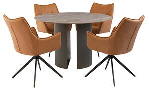 Beccles Stone Dining Table Round With 4 Vernon Tan Chairs