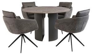 Beccles Stone Dining Table Round With 4 Lacey Grey Chairs