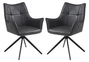 Vernon Charcoal Faux Leather Dining Armchairs In Pair