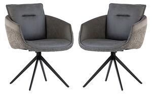 Lacey Grey Fabric And Faux Leather Dining Chairs In Pair