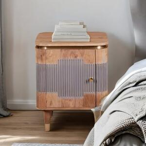 Wayne Acacia Wood Bedside Cabinet 1 Door In Natural And Grey