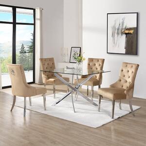 Daytona Large Clear Glass Dining Table 4 Imperial Champagne Chairs