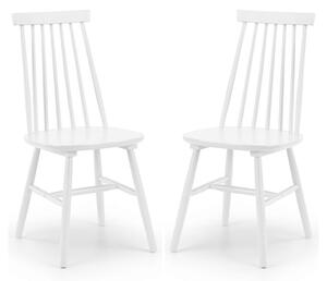 Abeje White Wooden Dining Chairs With Spindle Back In White Pair