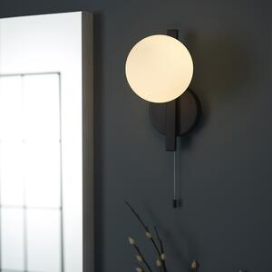 Afton Matt Opal Glass Shade Bathroom Wall Light In Black