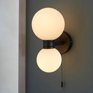 Pulsa White Glass Shade Bathroom Wall Light In Matt Black