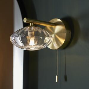 Linear Clear Ribbed Glass Shade Bathroom Wall Light In Brass