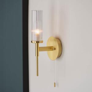 Talo Clear Ribbed Glass Shade Bathroom Wall Light In Brass