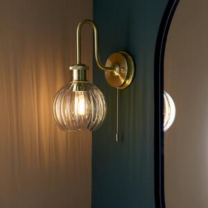 Afton Clear Ribbed Glass Shade Bathroom Wall Light In Brass