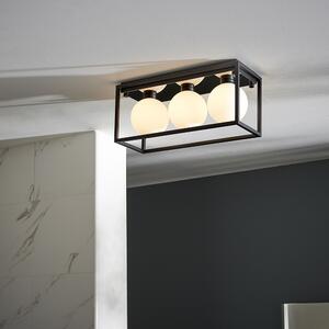 Adel Matt Opal Glass Shade Linear Bathroom Flush Light In Black