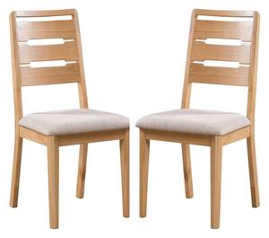 Camber Waxed Oak Wooden Dining Chairs With Linen Seat In Pair