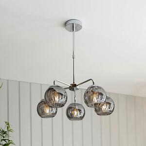 Dimple 5 Light Smokey Glass Shade Semi Flush Light In Chrome