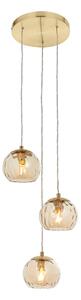 Dimple 3 Light Champagne Glass Shade Pendant Light In Brass