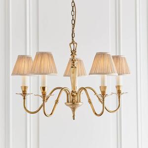 Asquith Beige Fabric Shade 5 Light Pendant Light In Brass