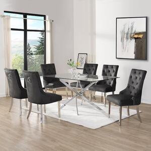 Daytona Large Clear Glass Dining Table 6 Imperial Black Chairs