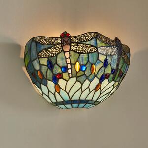 Dragonfly Blue Tiffany Glass Shade Wall Light In Matt Black