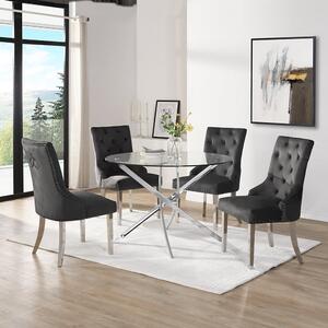 Daytona Round Clear Glass Dining Table 4 Imperial Black Chairs