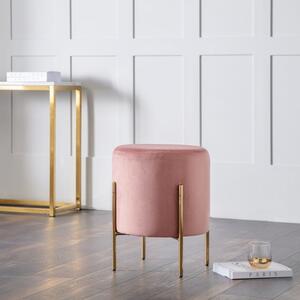 Halle Velvet Stool With Gold Legs In Dusky Pink