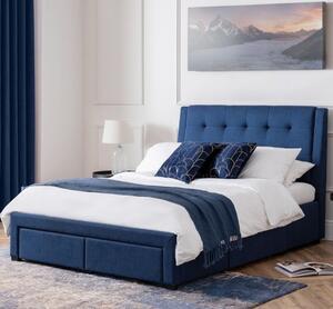 Fauna Fabric Super King Size Bed With 4 Drawers In Blue