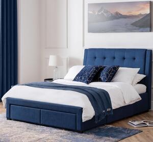 Fauna Fabric King Size Bed With 4 Drawers In Blue