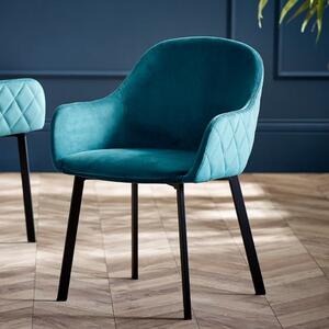 Lamar Velvet Dining Chair With Black Legs In Teal