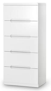 Magaly High Gloss Chest Of 5 Drawers Narrow In White