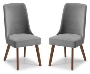 Hidalgo Dusk Grey Fabric Dining Chairs With Walnut Legs In Pair