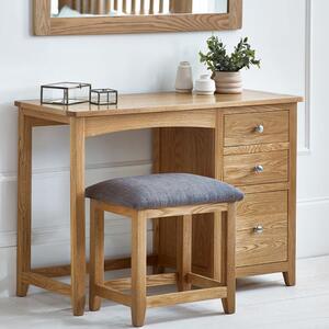 Macon Wooden Dressing Table With 3 Drawers And Stool In Oak