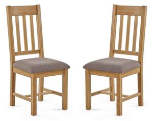 Macon Oak Wooden Dining Chairs With Grey Fabric Seat In Pair