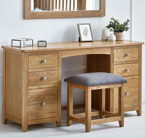 Macon Wooden Dressing Table With 6 Drawers And Stool In Oak