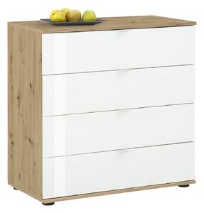 Palmer Wooden Chest Of 4 Drawers With White Glass Fronts In Pine