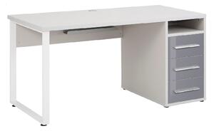 Macon Wooden Laptop Desk With 3 Glass Drawers In Platinum Grey