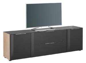 Taos Wooden TV Stand Large With Glass Top In Black And Oak