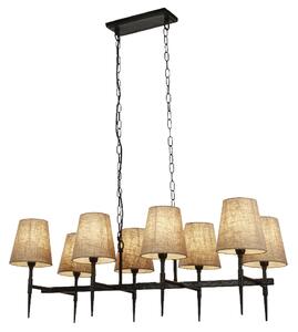 Gothic 8 Light Natural Fabric Shade Bar Pendant Light In Black