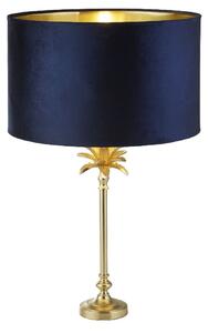 Palm Navy Velvet Shade Table Lamp In Satin Brass