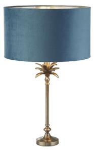 Palm Teal Velvet Shade Table Lamp In Antique Nickel