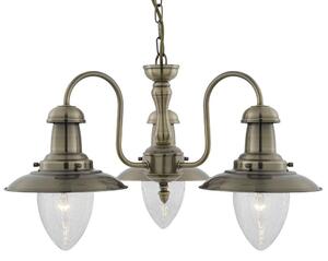 Fisherman 3 Light Seeded Glass Pendant Light In Antique Brass