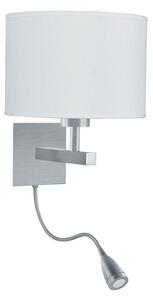 Ames LED White Fabric Dual Arm Wall Light In Satin Silver