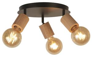 Spinny 3 Light Spotlight Round In Wood And Matt Black