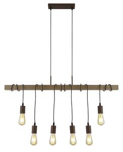 Barn 6 Light Pendant Light In Black Metal And Wood