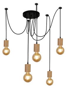 Spinny 5 Light Pendant Light In Wood And Matt Black