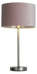 Finn Pink Velvet Shade Table Lamp With USB In Satin Nickel